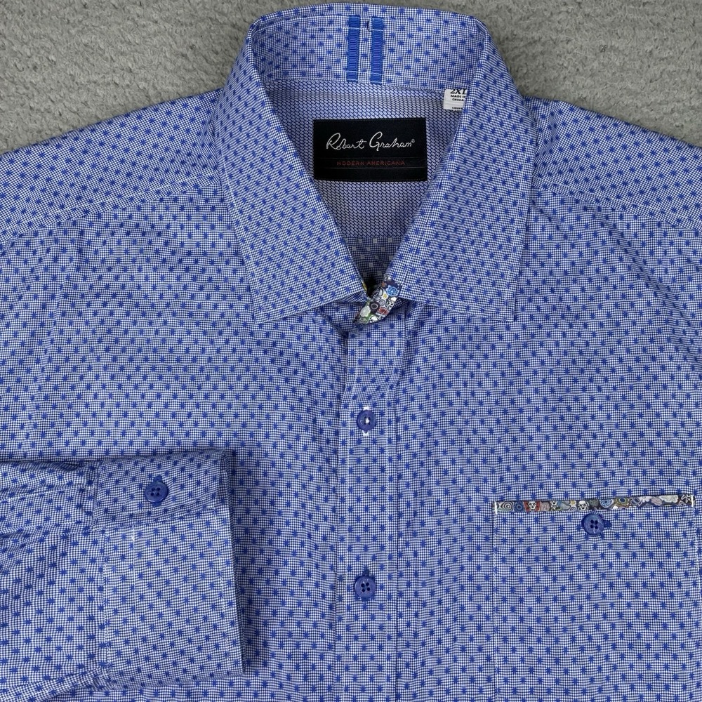 Robert Graham Modern Americana Shirt Men's 2XL Blue Geometric Long Sleeve